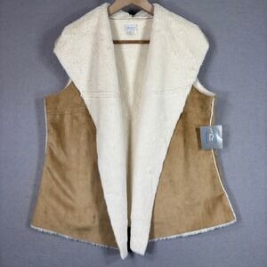 Relativity Womens Faux Suede Shearling Vest Sz Medium Faux Fur Boho Western NWT